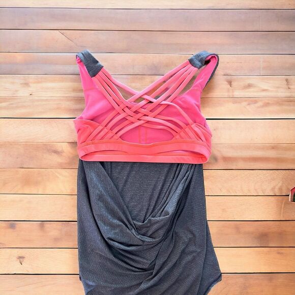 Lululemon Free To Be Serene Tank/Bra Heathered Black Cherry/Electric Coral Sz 6 - Picture 4 of 4